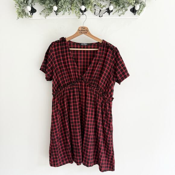 Disturbia Dresses & Skirts - Disturbia Dreadful Ruffle Smock Dress Red/Black Gingham US 8 OO6052 grunge goth